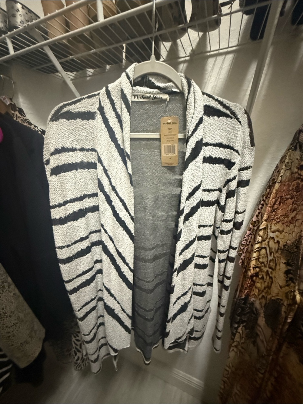 Michael Stars White and Black Striped Open Cardigan NWT great deal!